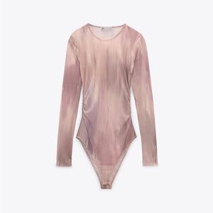 Zara printed tulle bodysuit sz L
